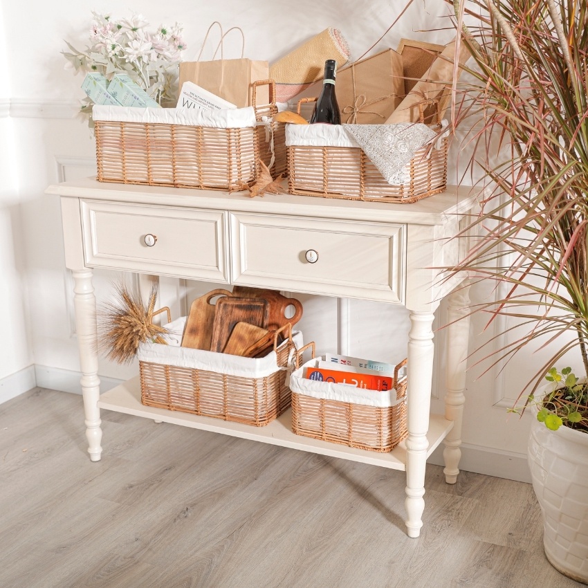 Giỏ đựng đồ mây tre đan BAMBOOO ECO có vải kháng khuẩn, chịu được nặng có tay xách dùng trong gia đình, khách sạn