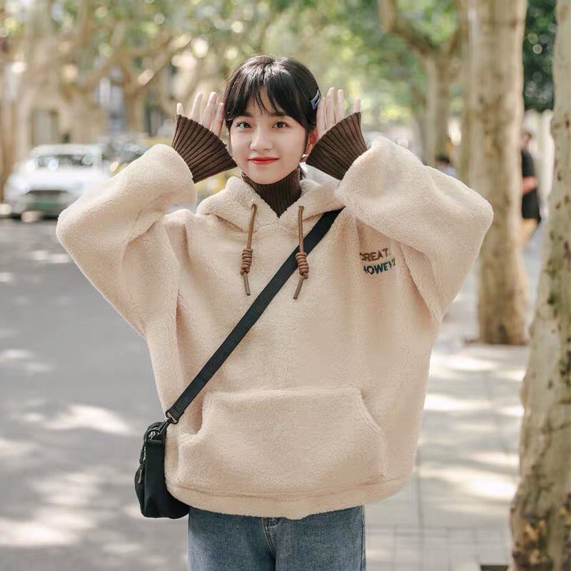 ÁO HOODIE LÔNG CỪU PHỐI LEN (L13)