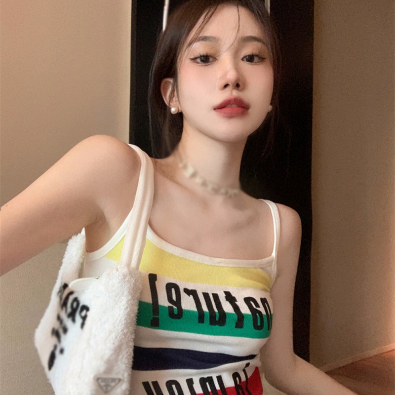 Áo Hai Dây Dệt Kim In Chữ Thời Trang Mùa Hè Cho Nữ