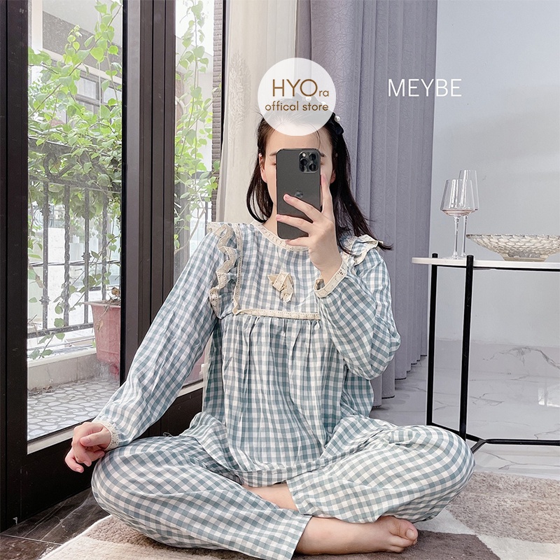Bộ bầu sau sinh dài tay mặc nhà chất thô mềm có khóa mở ngực Freesize