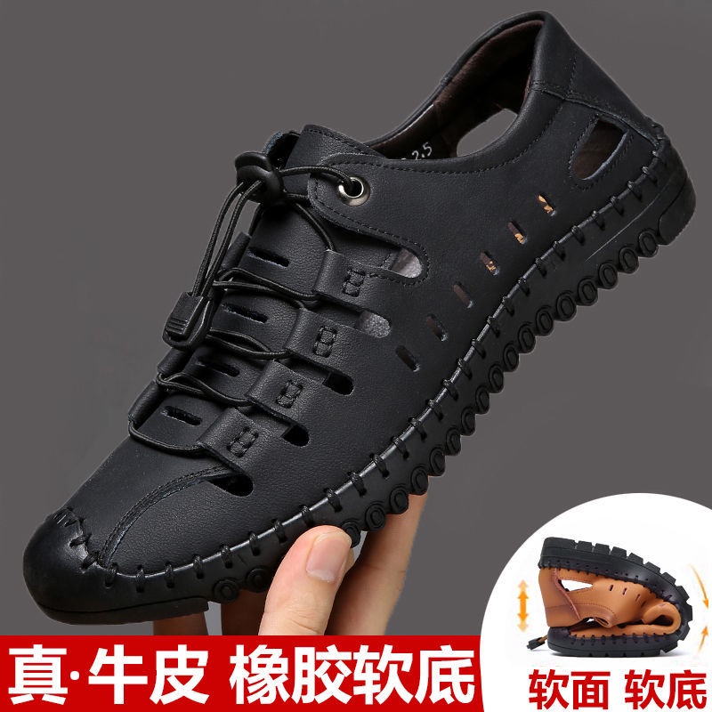 Giày Sandal Da Bò Thật Đục Lỗ Thoáng Khí Chống Trượt Thời Trang Mùa Hè Cho Nam