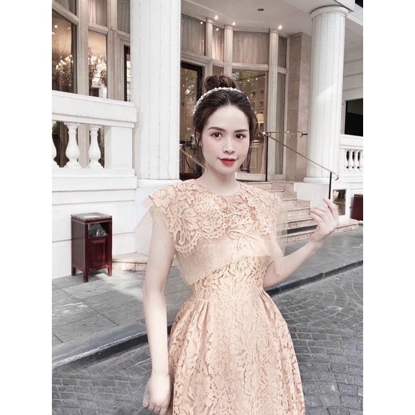 ĐẦM REN MIDI PHỐI LƯỚI ĐAN DÂY