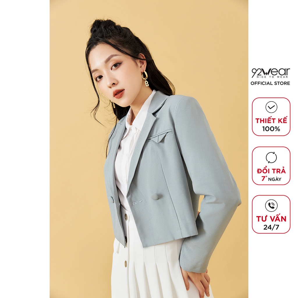 Áo vest nữ dài tay dáng ngắn 92WEAR, thiết kế thanh lịch ,chất liệu tuýt si cao cấp VBA1825 | BigBuy360 - bigbuy360.vn