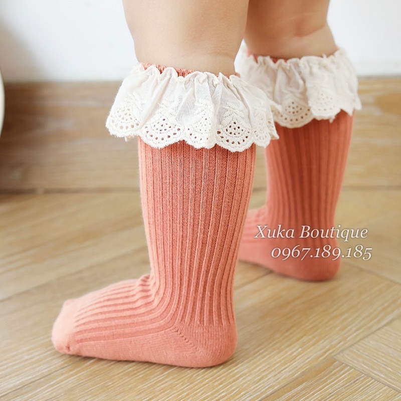 Tất Cao Cổ phối ren cho bé gái 0-4 tuổi chất Cotton mềm mịn siêu xinh phong cách Hàn Quốc chuẩn hãng NEMO BABY