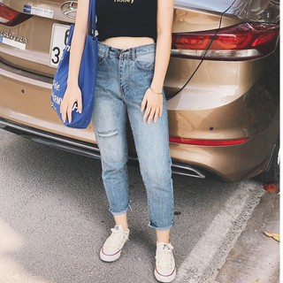 Quần jean baggy rách cắt lai cá tính ulzzang