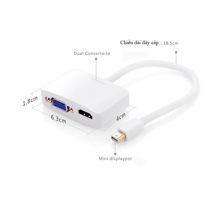 [Mã ELHAMS5 giảm 6% đơn 300K] Cáp chuyển Mini Displayport to VGA+HDMI Ugreen 10427