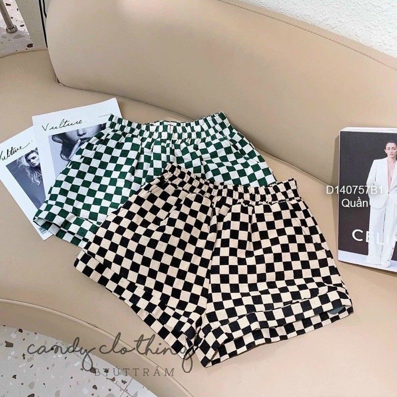 Quần shorts ống rộng Caro CAO CẤP ( HÌNH THẬT 100%)