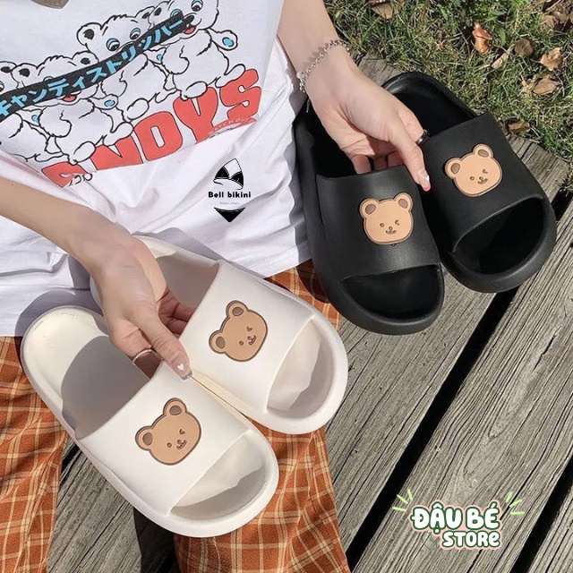 Dép Lê Nữ Đế Bánh Mì / Mỳ Hình Gấu Ulzzang Siêu Nhẹ -Dép Quai Ngang Nữ Thời Trang Nhẹ Êm Chống Trơn Trượt - Daube - D001
