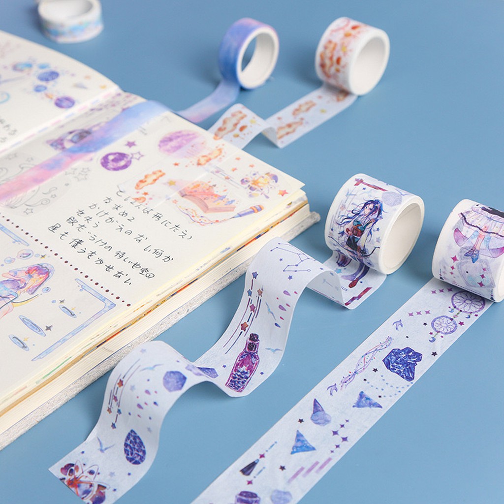 Washi Tape Và 10 Tờ Stickers Băng Keo Dán Trang Trí Xinh In Hình 12 Cung Hoàng Đạo Bullet Journal