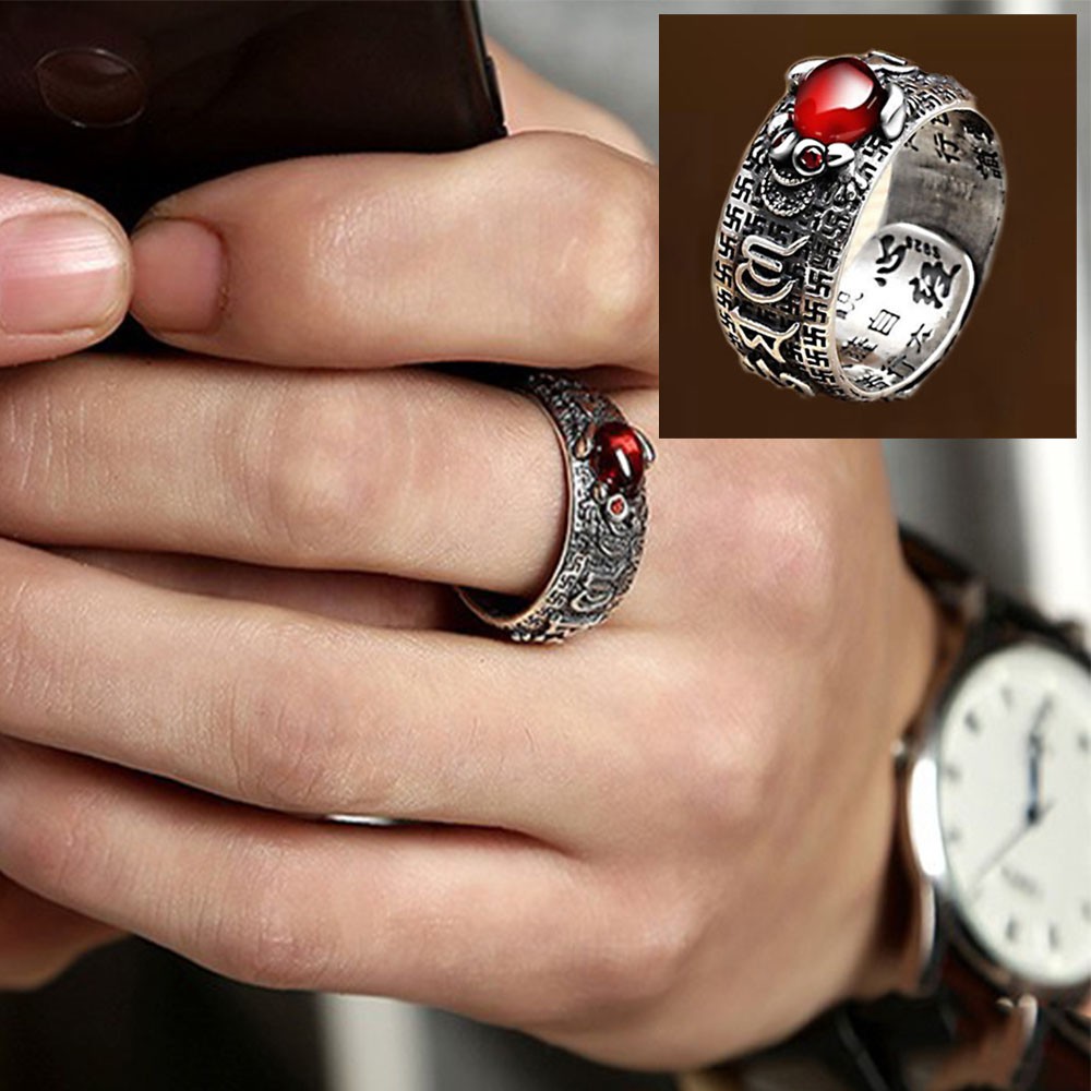 Nhẫn đeo tay nam đẹp thời trang Freesize P121, nhẫn phong thuỷ khắc bát nhã tâm kinh, lục tự chân ngôn cầu may mắn