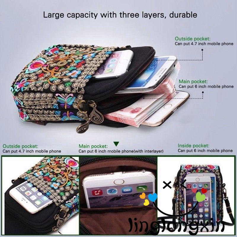 Túi Vải Đeo Chéo Thêu Hoa Phong Cách Cổ Điển