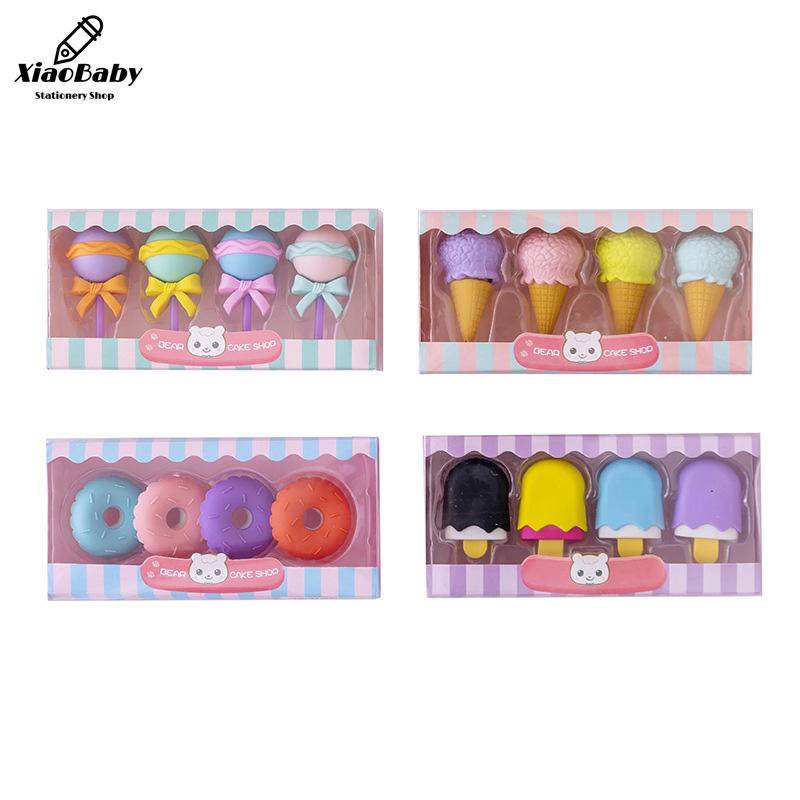 Set 4 Gôm Tẩy Hình Que Kem/Bánh Donut/Kẹo Mút Mini Dễ Thương Cho Bé
