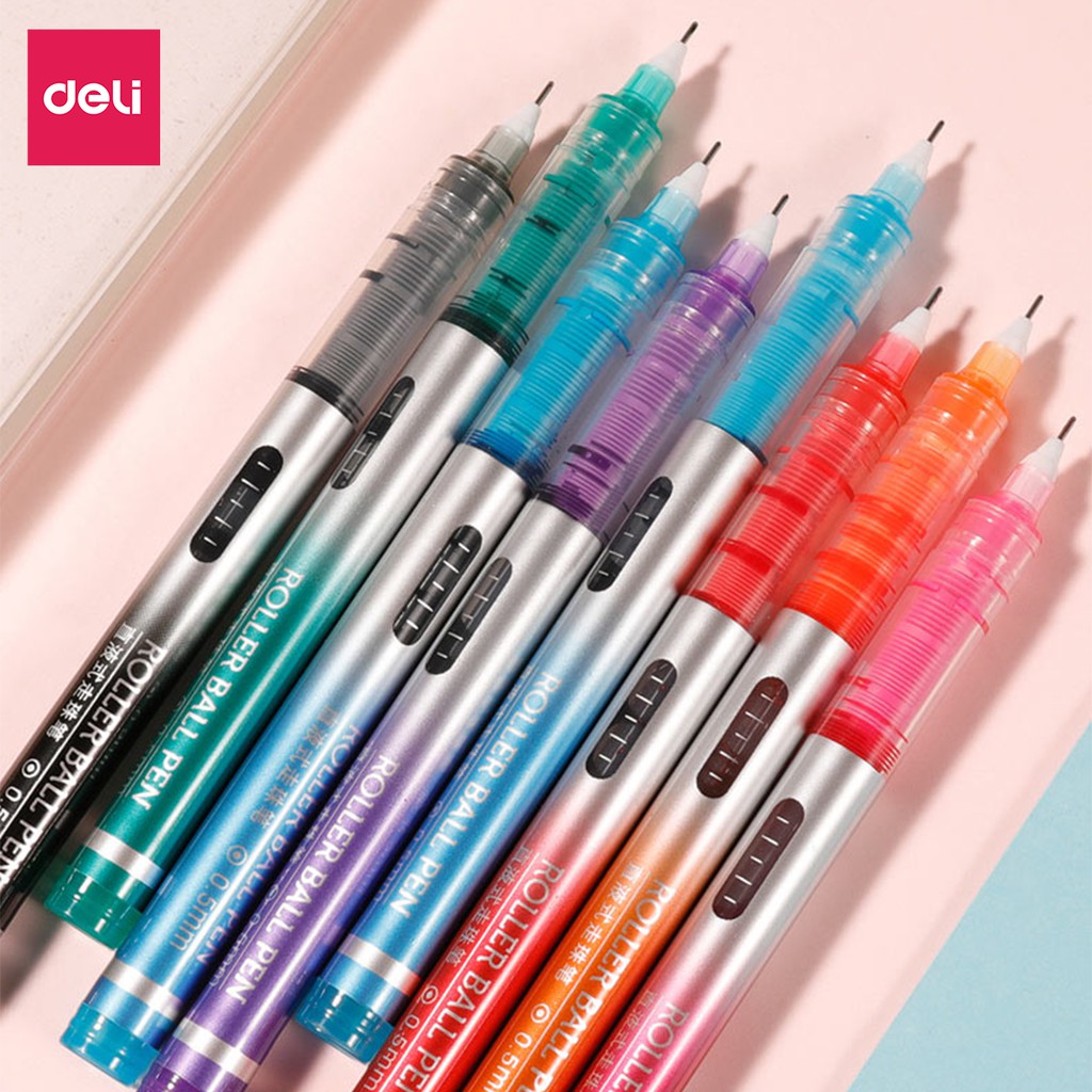 Bộ 8 bút gel nhiều màu Deli ngòi 0.5mm trơn tru lâu hết mực dùng để viết Caligraphy liner đi nét bullet jourrnal S855