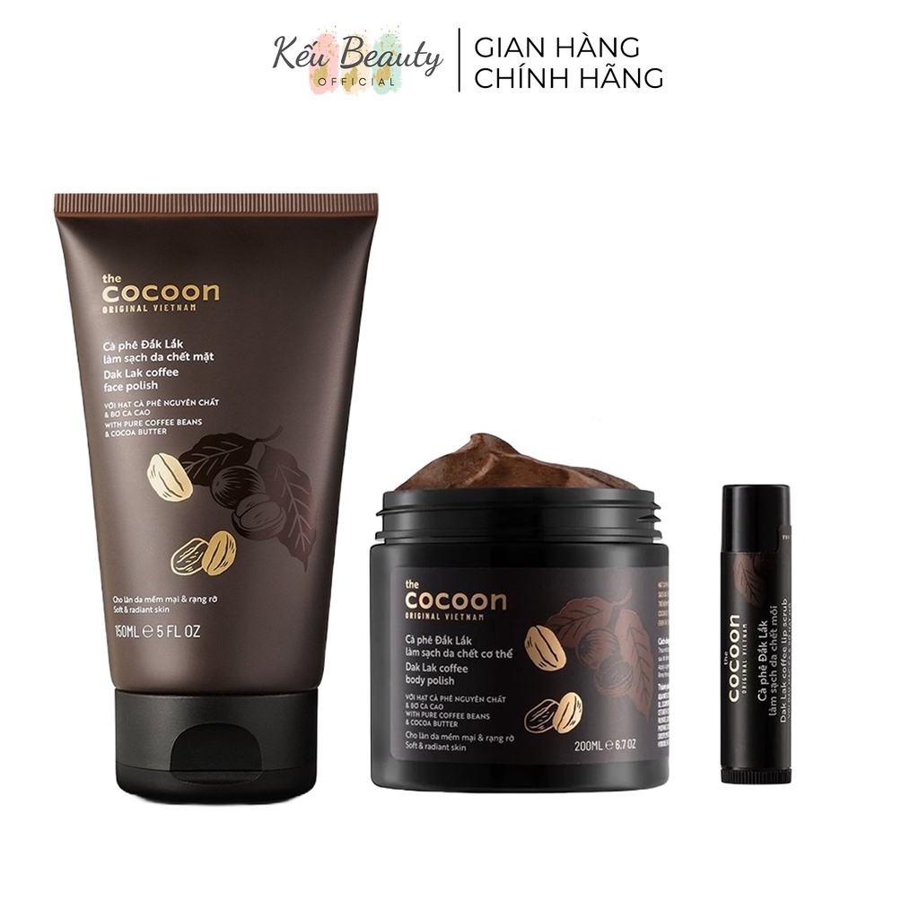 Tẩy tế bào chết Cocoon, giúp tẩy da chết mặt, môi, body làm sạch cơ thể (5ml/150ml/200ml/600ml)