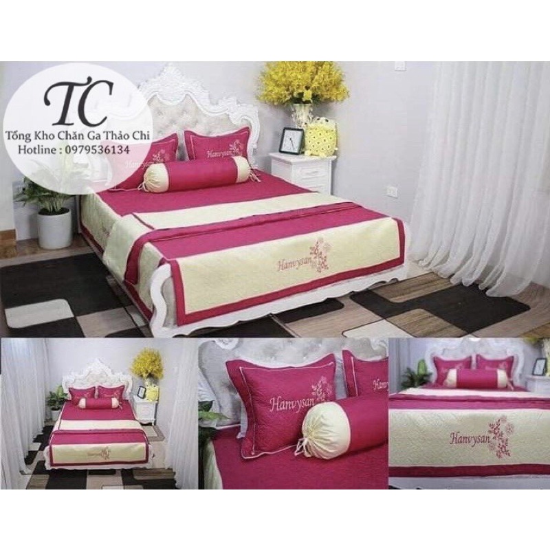 Bộ Chăn Ga Gối 5 Món Cotton Satin Thêu Hoa Cao Cấp- Tinh Tế