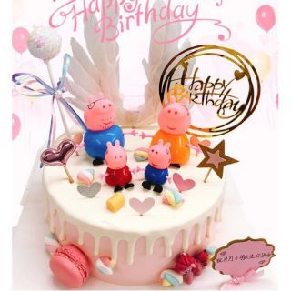<KMT4> Bộ 4 Heo PEPPA trang trí bánh và Giá đỡ trong suốt định vị tượng