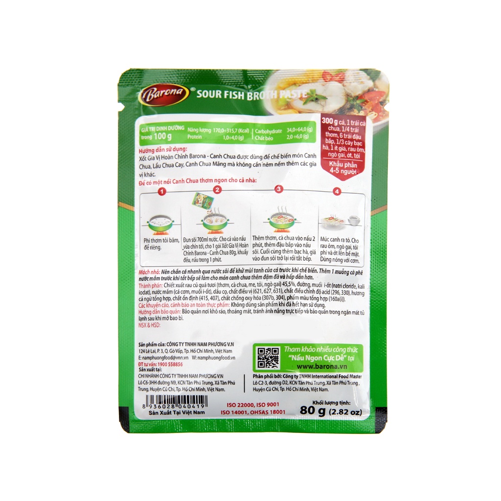 Xốt gia vị hoàn chỉnh nấu canh chua Barona gói 80g