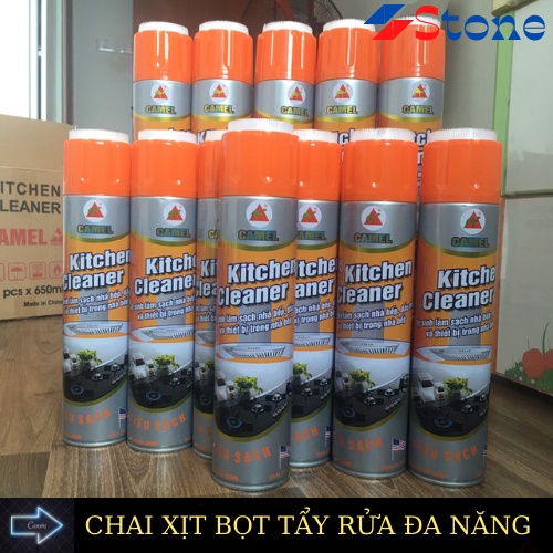 Chai xịt bếp siêu sạch màu cam 650ml kèm đầu cọ bàn chải