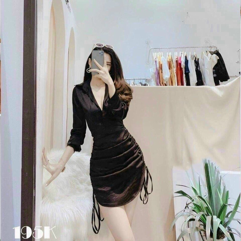 [Ảnh Thật] Đầm đẹp - Đầm body sơ mi dây rút