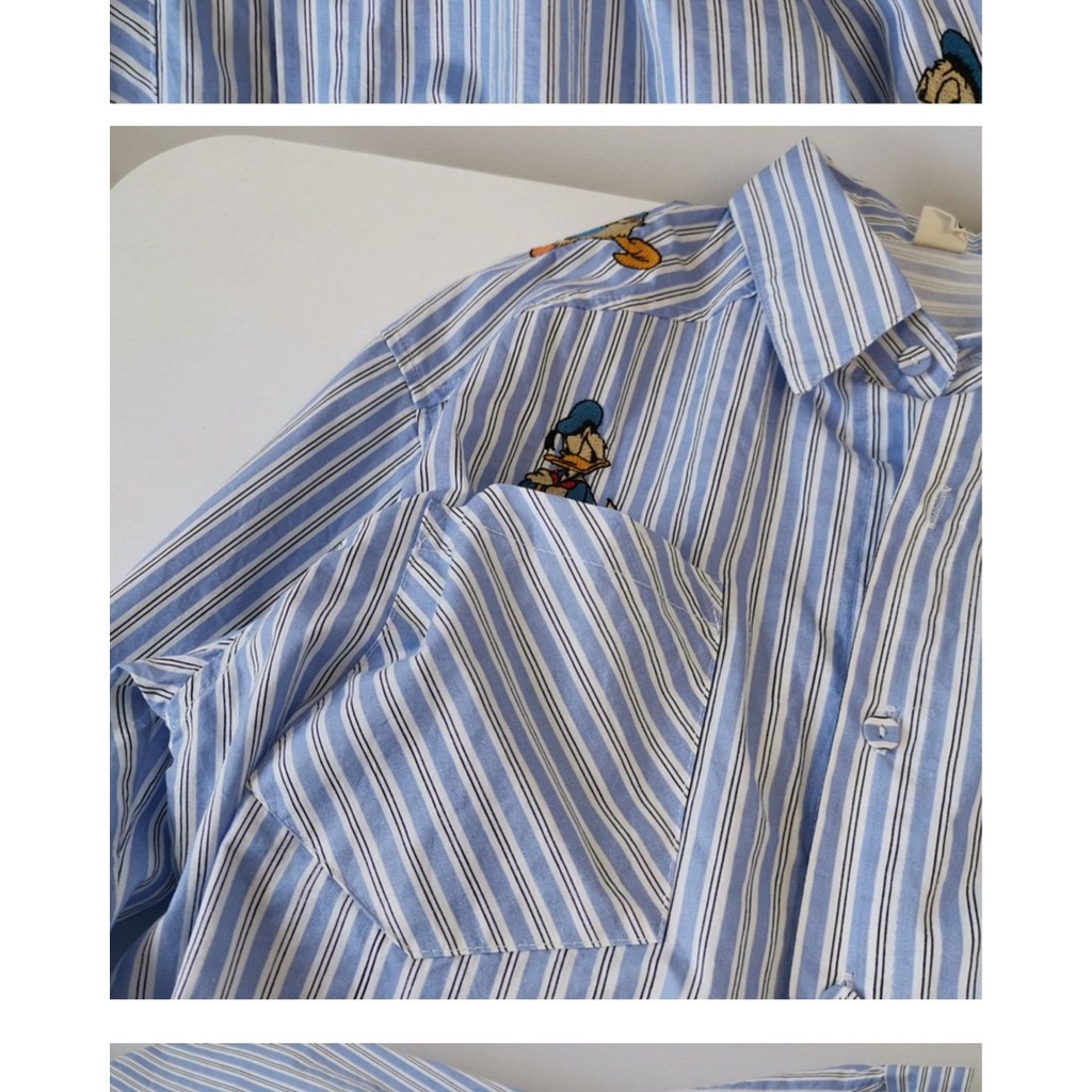 Áo Sơ Mi Tay Dài Kẻ Sọc In Họa Tiết Hoạt Hình Phong Cách Cổ Điển Thời Trang Cho Nữ