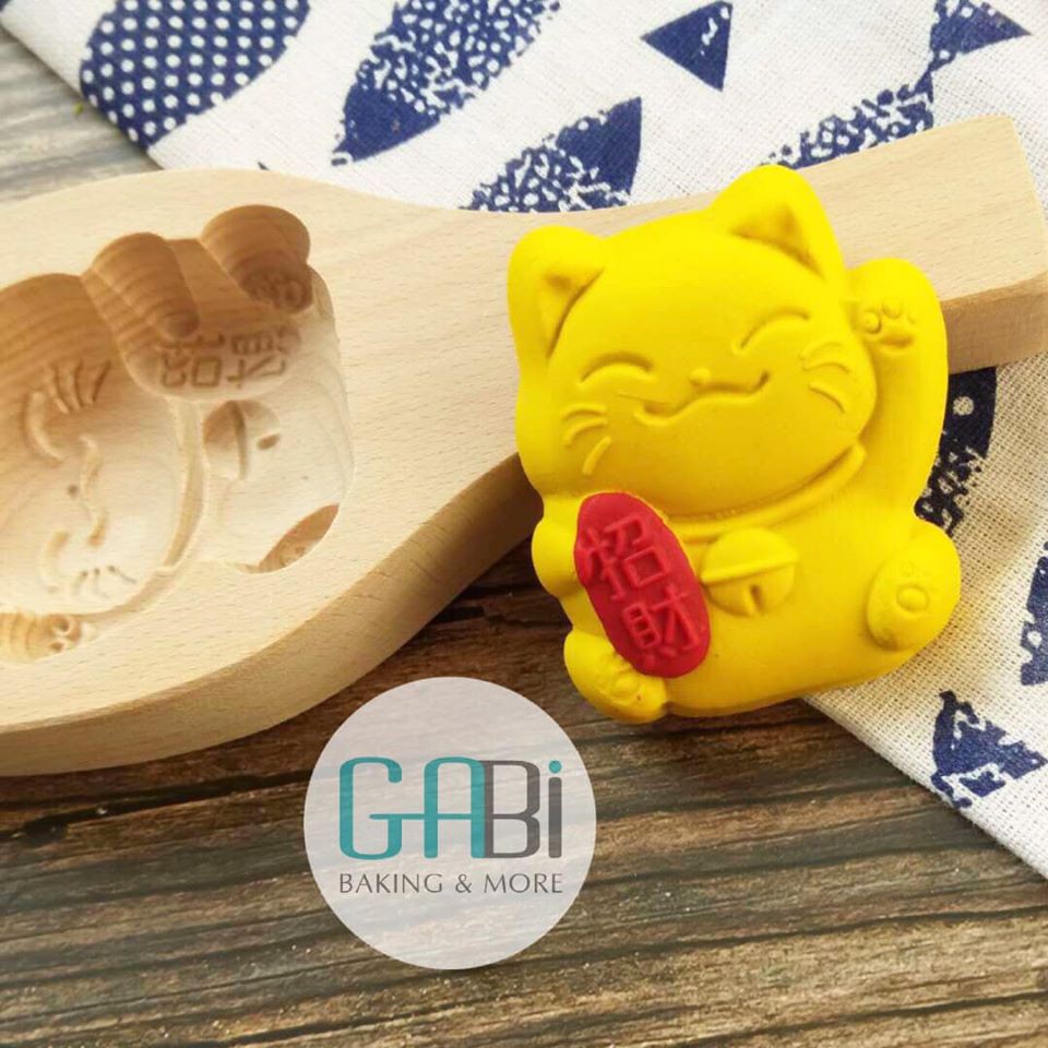 Khuôn trung thu gỗ 1 mặt thỏ/heo/hoa sen/hồng/mèo thần tài