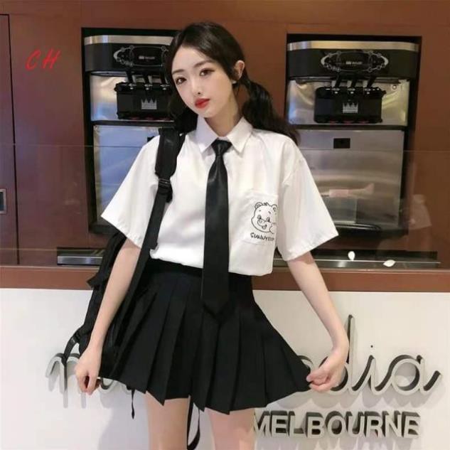 Sét 3 sơ mi + chân váy + ca vạt