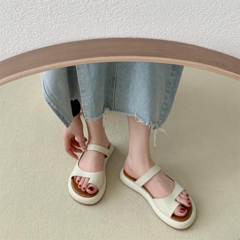 Dép nữ ulzzang xỏ ngón 3 màu đen trắng be thời trang thanh lịch