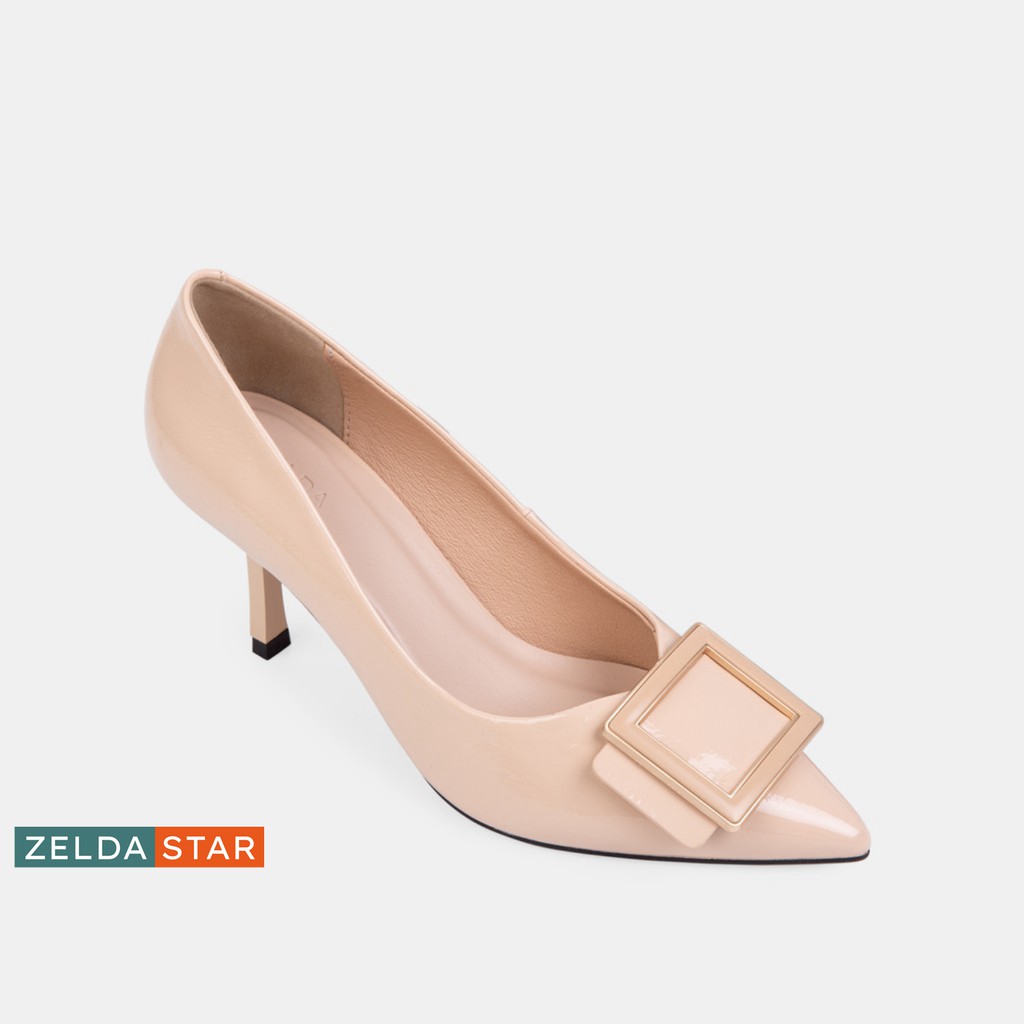 Giày bít nhọn Zelda Star phối khóa vuông gót cao 7cm - BN0241020