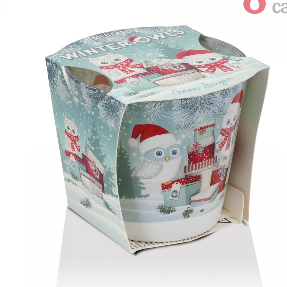 Ly nến thơm Bartek Candles BAT1446 Christmas Winter Owls 115g (Hương tuyết, thông, len)