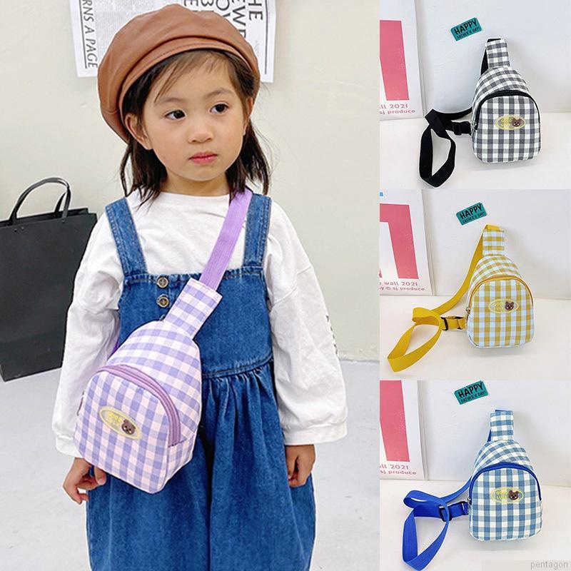 Túi xách đeo chéo ngực in kẻ sọc caro chỉnh được cho trẻ em