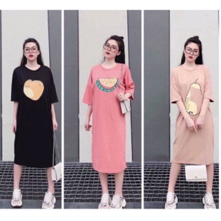 Váy suông có size in hình hoa quả cute dáng dài form rộng có túi