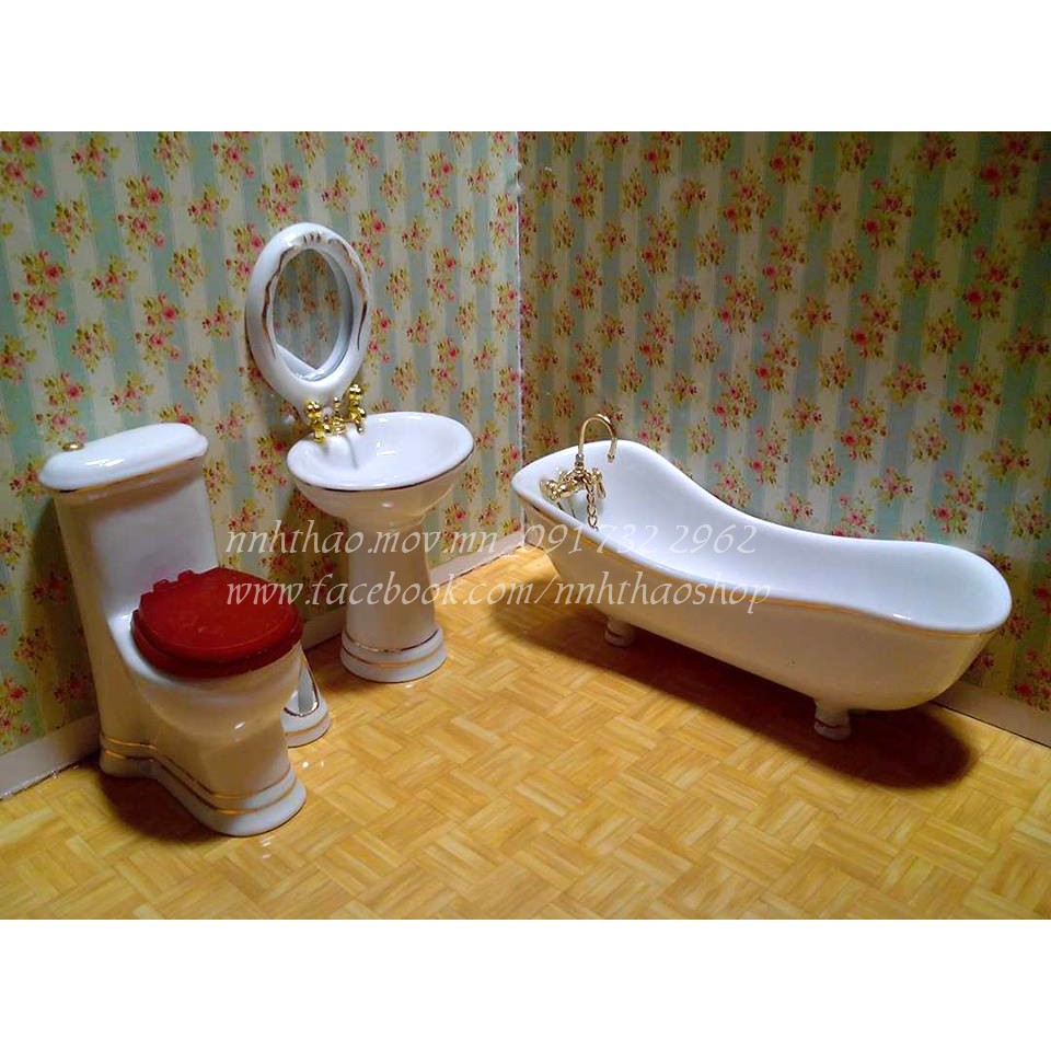 Miniature, dollhouse trang trí mô hình _Bộ nhà tắm