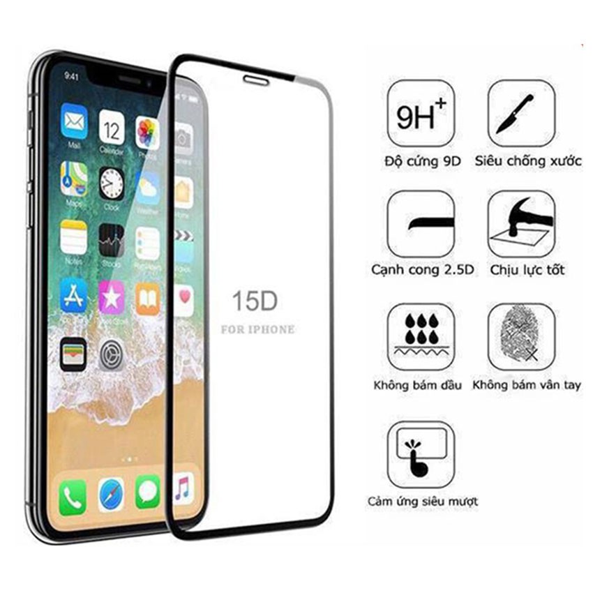 [FREESHIP] Kính cường lực dành cho Iphone 15D Ip 6/6plus/7/7plus/8/8plus/X/Xs/Xs Max/11/11Pro Max/ip12/12pro/12 Promax