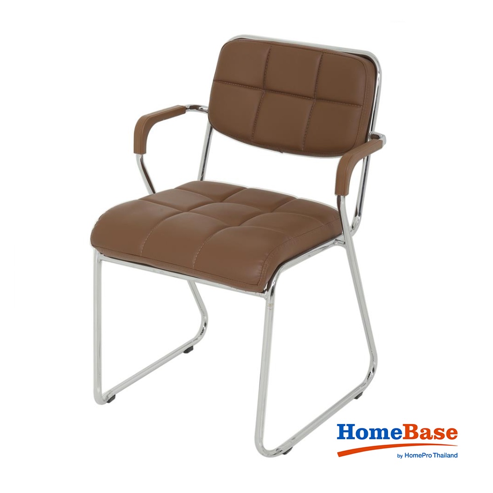 HomeBase FURDINI Ghế văn phòng nhồi bọt biển bọc da PU có khung thép mạ crom UNIT Thái Lan W53xH79x60cm màu nâu