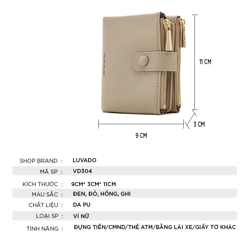 Ví nữ mini ngắn cute dễ thương FOREVER FOR YOU nhỏ gọn bỏ túi thời trang cao cấp LUVADO VD304 | BigBuy360 - bigbuy360.vn