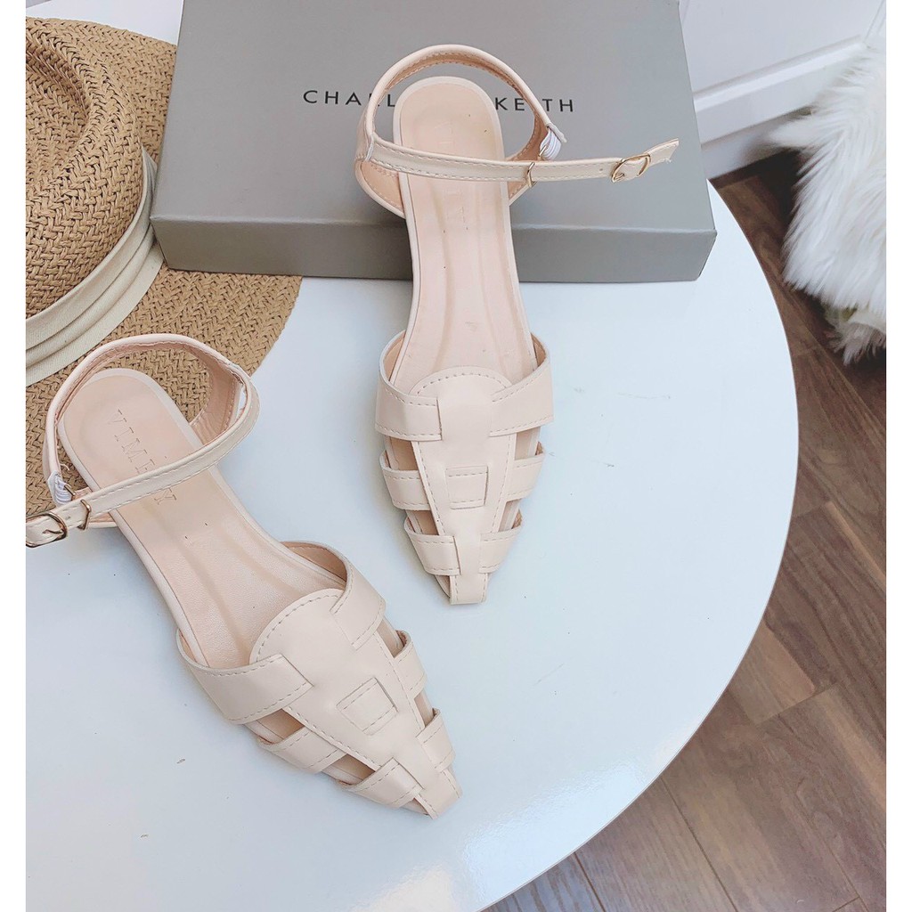 Giày sandal rọ phối quai hậu gót 3cm phong cách Hàn Quốc