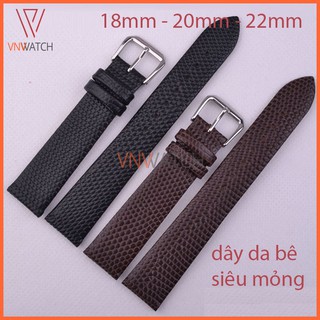 Dây đồng hồ da bê mỏng, không đường chỉ, dập vân kỳ đà