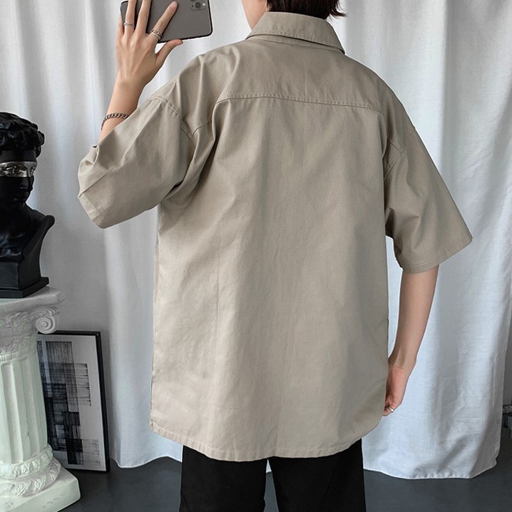 Áo Sơ Mi Tay Lỡ Form Rộng Dành Cho Nam Kiểu Dáng Basic Đơn Giản Nhẹ Nhàng