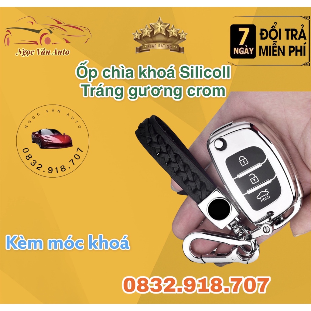 Ốp Chìa Khóa i10, Elantra, Tucson Silicoll tráng gương crom ( chìa khóa cơ và chìa thông minh )