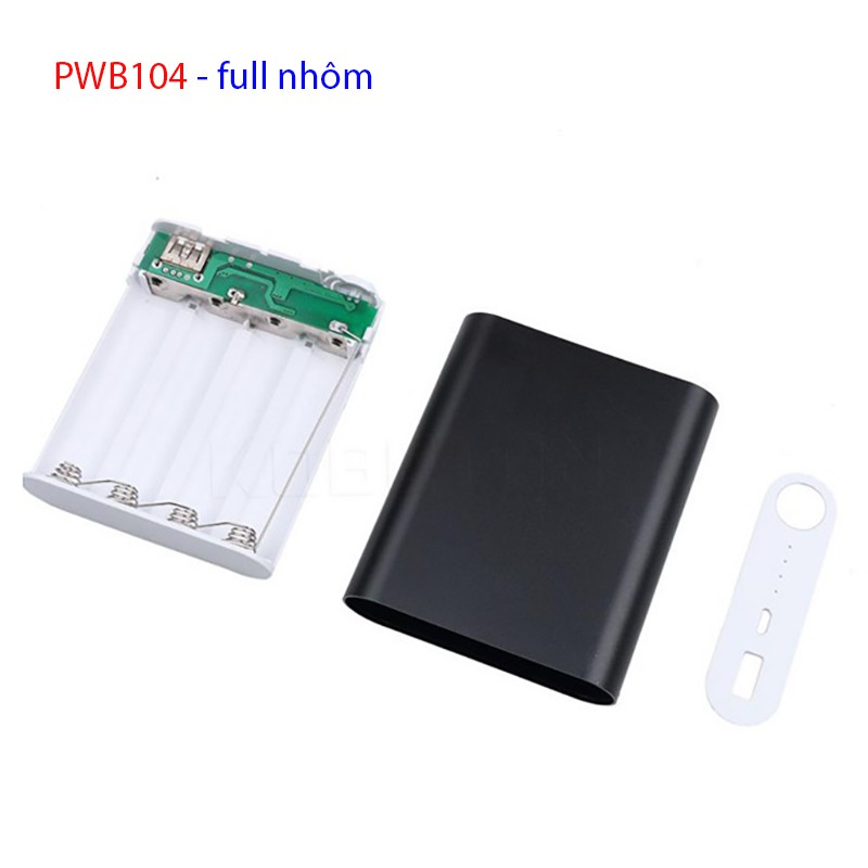 Mạch Sạc dự phòng 1.5A + Box Nhôm 4 cell pin 18650 không hàn PWB104 - KHÔNG CÓ PIN