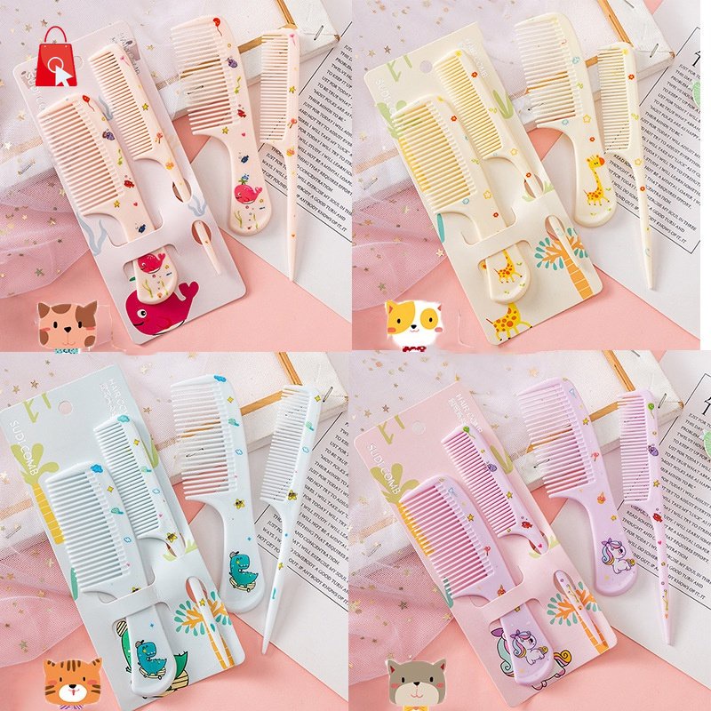 Bộ 2 Lược Chải Tóc Đuôi Nhọn Hình Động Vật Hoạt Hình Dễ Thương Cho Bé Gái 2 Tuổi