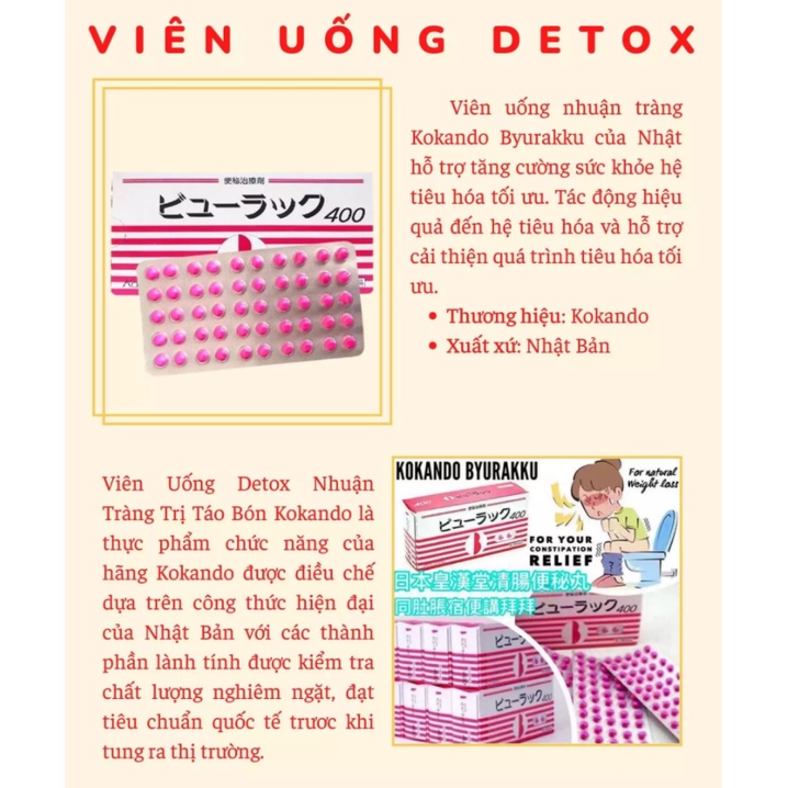 Viên Uống Detox, Nhuận Tràng, Thanh Lọc Cơ Thể, Giảm Táo Bón Kokando Nhật Bản - Hộp 400 viên
