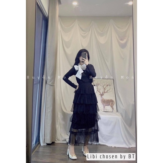 áo thun tăm cổ nơ mix trong dạ tweed hoặc vest | BigBuy360 - bigbuy360.vn