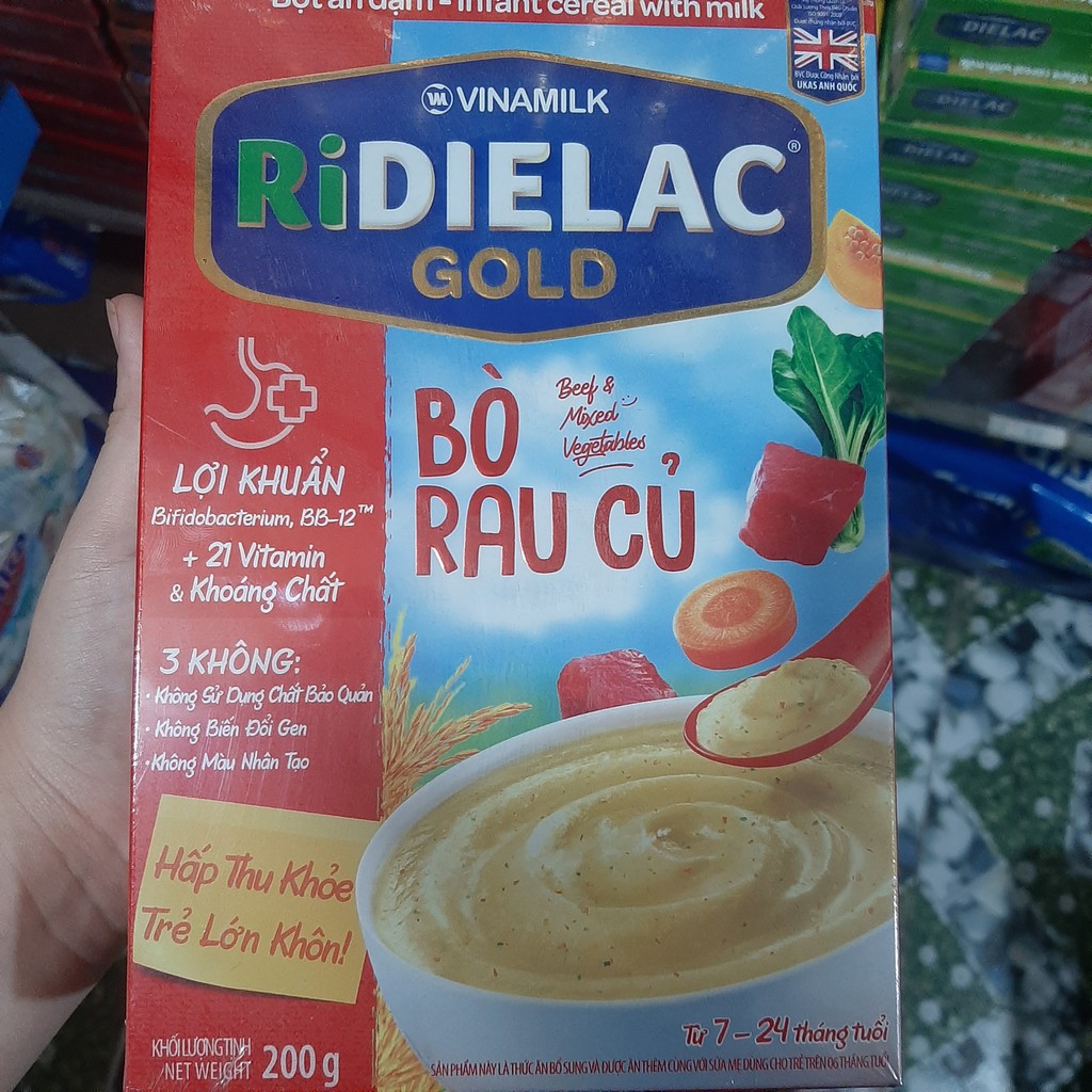 BỘT ĂN DẶM RIDIELAC GOLD BÒ RAU CỦ - HỘP GIẤY 200G[HSD10/10/2022]