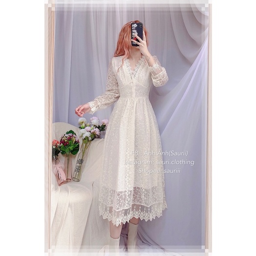 SẴN🖤Đầm tiểu thư maxi ren Mềm mịn đầm công chúa xoè ulzzang cổ v vintage retro cổ tích bồng bềnh/Váy bánh bèo dễ thương