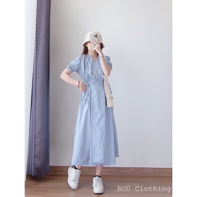 Đầm midi tay phồng dây chéo eo 1180 nhẹ nhàng, thanh lịch
