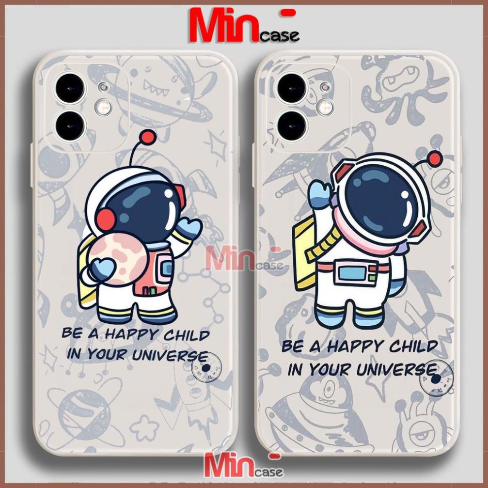 Ốp lưng iPhone Phi hành gia Cute cạnh viền vuông silicon mềm dẻo cho iphone 6/6s/7/8/X/XS/11/12/13 Pro Plus Max