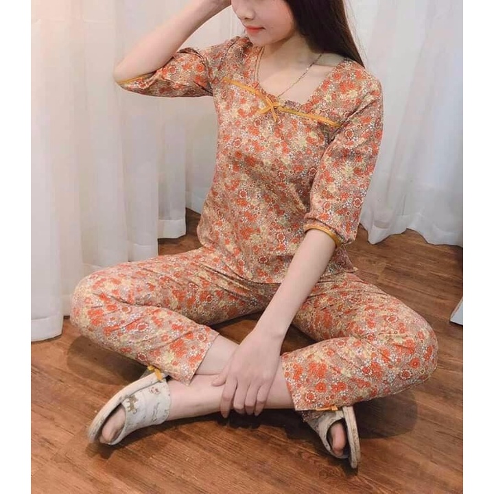 Bộ đồ mặc nhà đẹp,quần áo ngủ nữ họa tiết hoa,màu sắc lạ mắt,kiểu dáng phong cách, trẻ trung | BigBuy360 - bigbuy360.vn