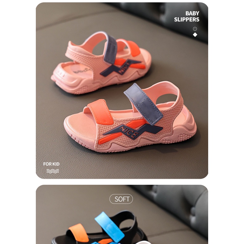 Giày Dép Sandal Quai Hậu Dán Bé Trai Gái Bằng Nhựa Cao Su Dẻo Mềm Đi Học Chơi Chống Trơn Trượt Từ 3-12 Tuổi