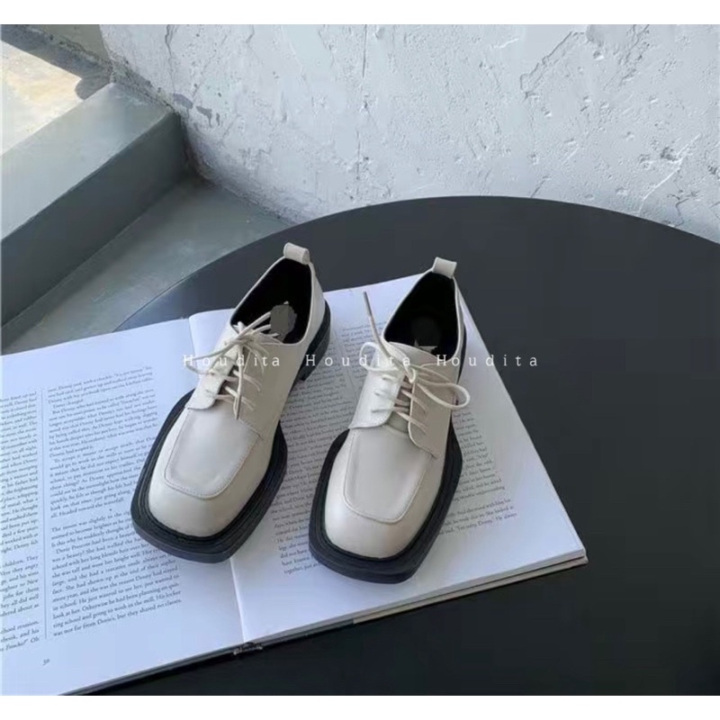 Giày tây nữ mũi vuông oxford dây buộc cá tính trẻ trung đi học đi làm - HOUDITA - STMV-005